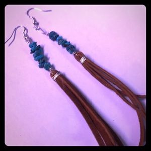 Zuni Sterling, suede and turquoise earrings